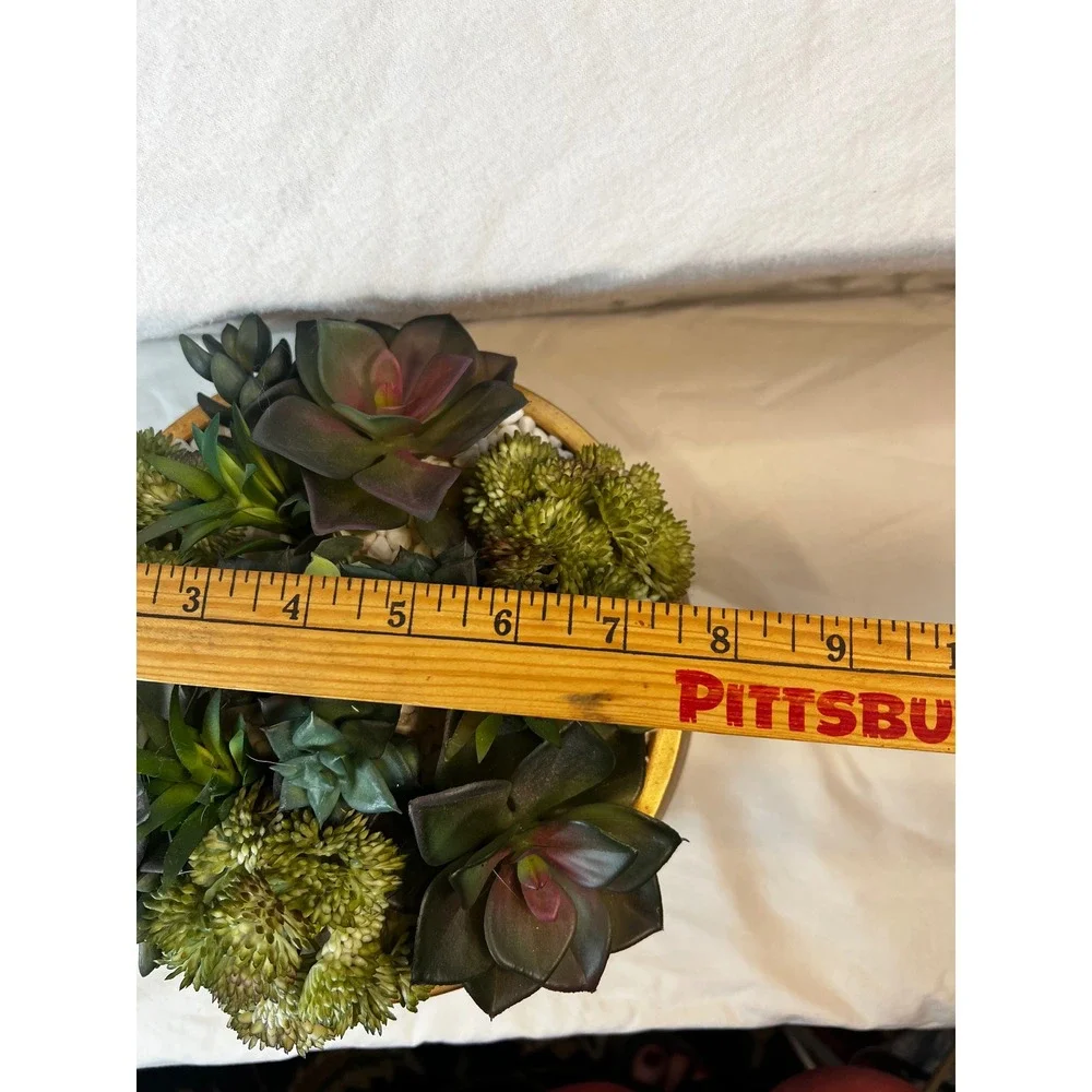 Artificial Succulent‎ Arrangement in Gold Metallic Ceramic Bowl Faux Centerpiece